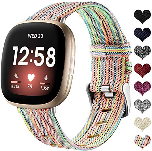 Ouwegaga Gewebtes Armband kompatibel mit Fitbit Versa 3/Fitbit Sense 1/2, atmungsaktives Nylongewebe, Ersatzarmband, kompatibel mit Fitbit Sense/Versa 3, klein, bunt