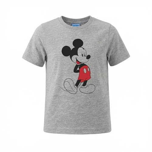 Disney Mickey Mouse Kinder T-Shirt für Jungen, Grau, Kurzarm Oberteil aus 100% Baumwolle, Offizielles Micky Maus Lizenzprodukt, Geschenk für Kinder, Größen 98-104, 110-116, 122-128