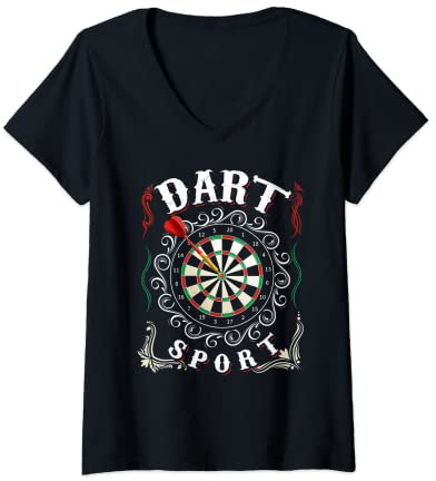Damen Dart Sport Dartscheibe Pfeil Darts Club Verein T-Shirt mit V-Ausschnitt
