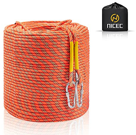 Nice C Kletterseil, Seil, Seil mit Karabiner, Statisches Kletterseil, Fluchtseil, Kletterausrüstung 10 mm, 32 Fuß/64 Fuß/96 Fuß/160 Fuß/230 Fuß/500 Fuß/985 Fuß/1000 Fuß mit Tragetasche (152 m/500 Fuß)