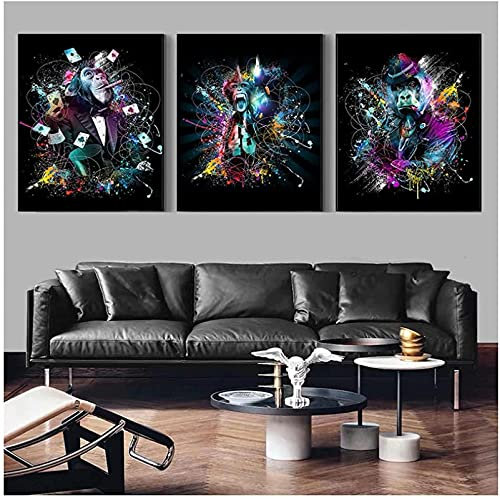 Langge Graffiti Abstrait 3 pièces 50x70cm sans Cadre Art Graffiti Moderne coloré et drôle Singe Affiches et Impressions Peinture Mur Art Photos Salon décoration