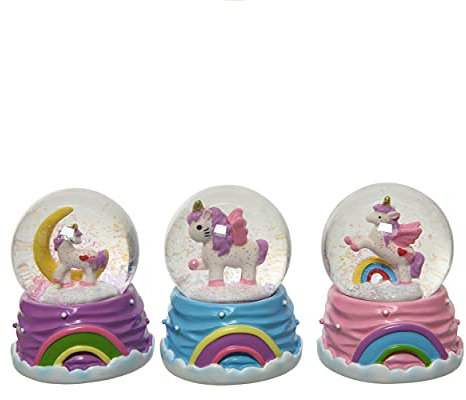 Decoris Boule à neige - 5 x 6 cm - 1 pièce - Motifs licornes - Forêt féérique - Violet, bleu, rose