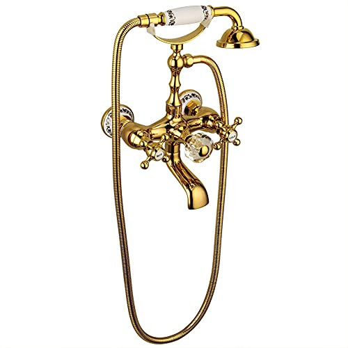 Robinet De Baignoire Avec Douchette À Main Laiton Mitigeur De Baignoire Montage Mural Avec Support Et Flexible 150 Cm, Antique Doré