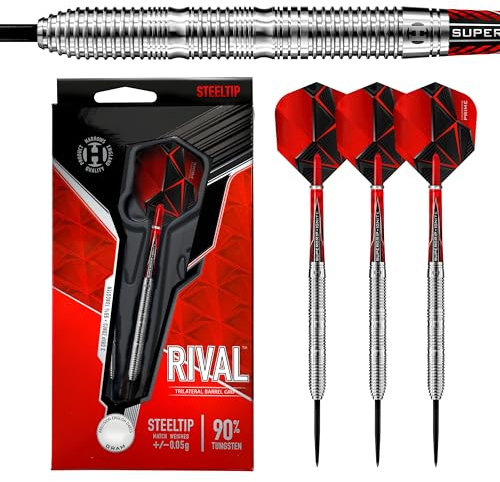 Rival Dartpfeile aus 90% Wolfram | Steeldarts-Set mit Tragetasche | 21g, 22g, 23g, 24g, 25g & 26g | Enthält Supergrip Ignite Shafts und 100 Micron Prime Flights