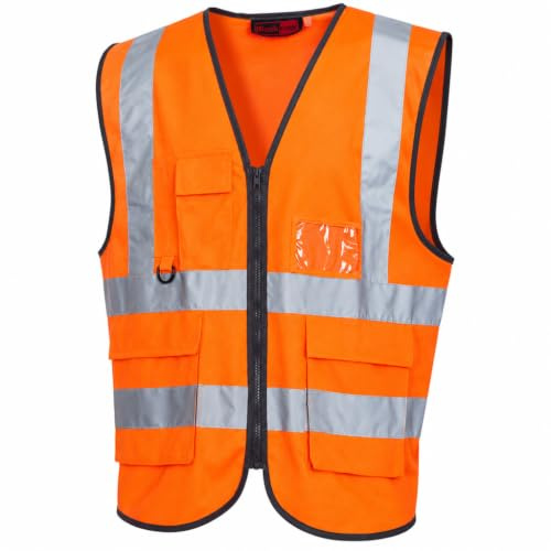 Blackrock Orange Premium Warnwesten mit Taschen, ID-Tasche | und Schlüsselschlaufe, reflektierende Warnwesten für Männer und Frauen mit Taschen und sicherem Reißverschluss