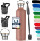 Milu Edelstahl Trinkflasche 350ml 500ml 750ml 1000ml (+3 Deckel) Thermosflasche mit Strohhalm, Isolierte Wasserflasche, Auslaufsichere Isolierflasche doppelwandig (Rose Gold, 1000ml)