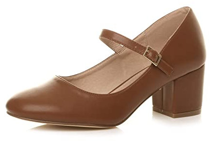 AJVANI Womens Ladies mid Block Heel Strap Work Evening Party Mary Jane Court Shoes Size 6 39
