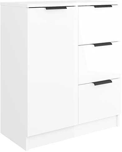 Makastle Sideboard Küchenschrank mit 3 Schubladen und 1 Tür, Kommode Buffetschrank Geschirrschrank für Wohnzimmer, Flur, Küche, Home Office, Hochglanz-Weiß 60x30x70 cm Holzwerkstoff