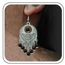 TseenYi Zigeuner Ohrringe Vintage Schwarze Perle Tropfen Ohrringe Boho Zigeuner Ethnischen Ohrringe Perle Quaste Kronleuchter Haken Ohrringe Schmuck Für Frauen Und Mädchen (Silber)