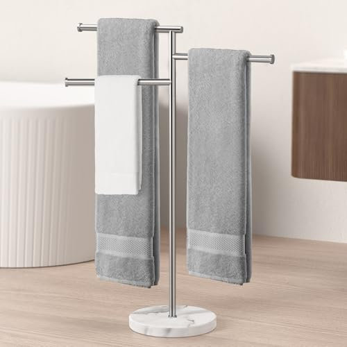 KES Handtuchhalter Stehend, Badetuchhalter 3 Armig Schwenkbar Handtuchständer Freistehend Edelstahl SUS304 Kleiderständer Marmor Poliert, BTH219