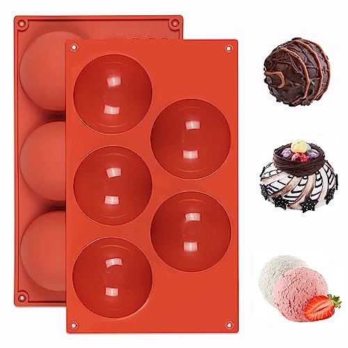 2 Pièces Moule Demi-Sphère Silicone, 5 Cavités Ø 8 cm - Pour Chocolat, Gâteaux, Gelée, Pudding, Mousse de Dôme