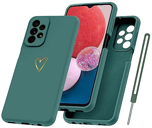 Yichxu Handyhülle für Samsung Galaxy A13 4G Hülle mit Band Kette Herz Love Silikon Weich TPU Stoßfeste Schutz Bumper Case Ultra Dünn Kratzfeste Schutzhülle für Samsung A13 4G, Grün