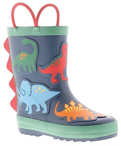 Dinosaur Hunters Billy Boys - Stivali di gomma per bambini, con design 3D Dino, impermeabili, con manici facili da infilare, caldi e comodi, Marina Militare, 23 EU