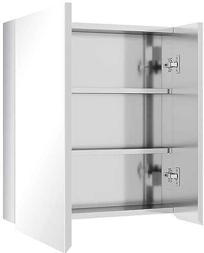 kleankin Armoire Miroir de Salle de Bain en Acier Inoxydable Armoire Murale 2 Portes et 3 Compartiments intérieurs - 54 x 13 x 60 cm - Argent