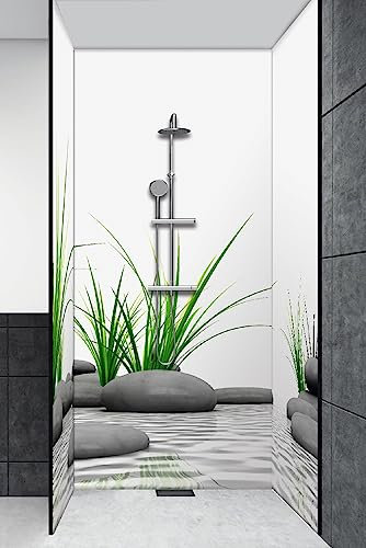 ARTland Duschrückwand Eck mit Motiv Alu Rückwand Dusche Bad Verkleidung wasserfest Duschwand Größe personalisiert U-Profil Platten Wellness Zen Stein U4CJ