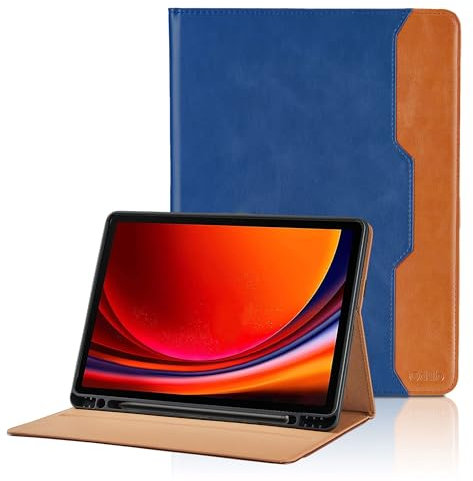 Coque pour Samsung Galaxy Tab S9+ Plus 12,4 2023(SM-X810/X816B/X818U) Business Premium PU Cuir Cover Tablette Housse de Protection Auto Réveil/Sommeil, Multi-Angle Étui avec Poche - Bleu