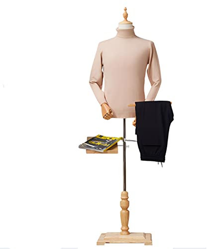 Bodenstehender halber Schaufensterpuppen-Torso für Männer mit Schuhregal, Hosenständer und Holzarmen, höhenverstellbarer Retro-Schaufensterpuppenständer für Männer mit halber Körperumwicklung (Farbe: