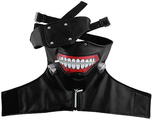 AYIDBE Masque 3D Tokyo Ghoul Masque Cosplay Kaneki Ken Masques de Déguisement Animés Japonais Réaliste Masque à Fermeture Éclair en Cuir PU avec Cache-Oeil Amovible Accessoires d'halloween Mascarade
