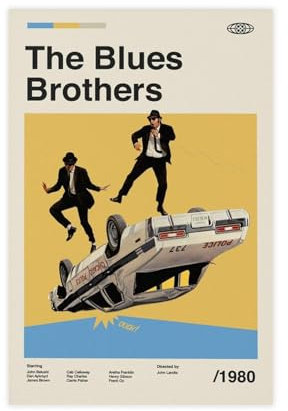 ETOMEY The Blues Brothers Midcentury Moderner Druck – Wandkunstdruck – Retro-Filmposter Leinwand Poster Schlafzimmer Dekor Sport Landschaft Büro Zimmer Dekor Geschenk ungerahmt 50 x 75 cm