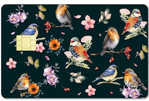 CREATCABIN Autocollant Peau Carte d'oiseaux Fleurs Couverture Carte Crédit Débit Personnalisation Protection Carte Bancaire Amovible Étanche Anti-Rayures sans Bulle pour Carte-Clé Transport 186x137mm