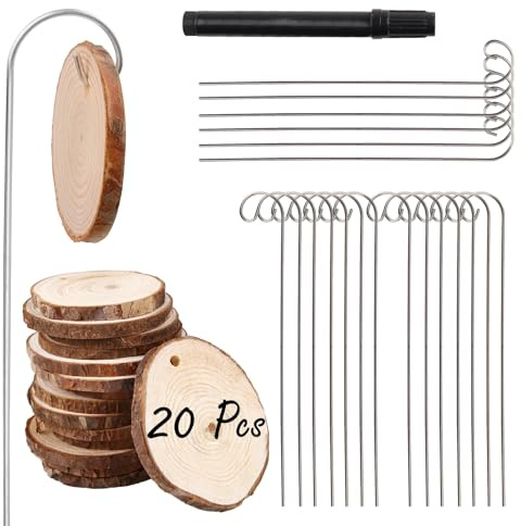 Pflanzenetiketten aus Holz, runde Gartenetiketten mit Edelstahlpfahl und Markerstift für Topfpflanzen, Gemüse, Samen, Blumen, Gartenarbeit, Holzflor-Muster, 20 Stück