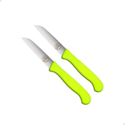 2er Set Gemüsemesser scharf Küchenmesser neon-gelb Schälmesser Solingen rostfrei 8 cm/Handabzug - Dünnschliff - superscharf - spülmaschinengeeignet