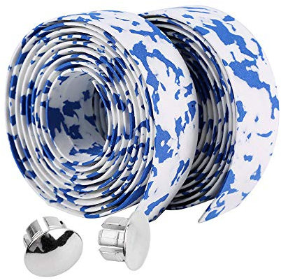 Yctze Guidoline – Ruban de Guidon en Mousse de Caoutchouc, 2 Pièces, Ruban Adhésif pour Vélo de Route, 2 Bouchons de Barre (Bleu et blanc)