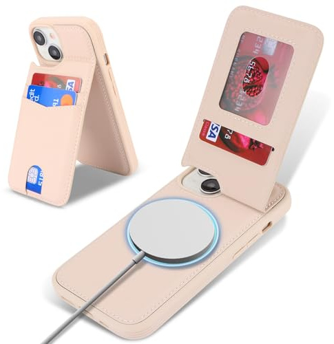 Ｈａｖａｙａ for Coque iPhone 15 Compatible avec Magsafe Etui für iPhone 15 avec Porte Cartes Coque Portefeuille Cuir pour Femmes et Hommes- Blanc cassé