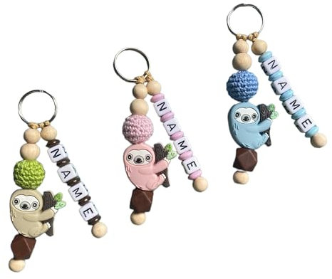 Schlüsselanhänger mit Namen Kinder - Erwachsene - Taschenbaumler - Schlüsselring - Faultier - personalisiert - Schlüsselanhänger Faultier