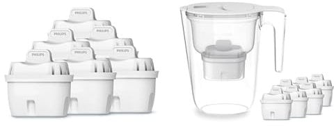 Philips Filtro de Jarra +6 Cartuchos de Filtro de Repuesto Micro X-Clean, Flujo rápido, Blanco, 2.6 litros & Water Cartuchos de filtro de agua de repuesto, pack de 6 filtros, compatible con Brita
