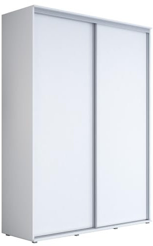 Meble Slupia Kleiderschrank Schiebetüren Maja - 130x242x61 cm - Schrank Schlafzimmer, Vorraum, Garderobe - Geteilte Tür, Kleiderstange, Ohne Spiegel - Holzwerkstoff, Weiß