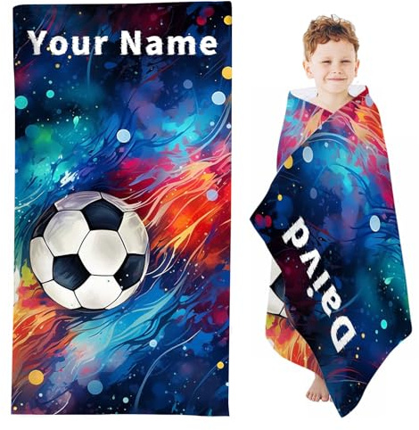 SHROUDEX Personalisiert Fußball Strandtuch Mit Namen, Fußball Basketball Handtuch mit Namen, Mikrofaser Strandtuch Groß 80x160cm, Badetuch Handtuch Fußball für Strand (2,60x120cm)
