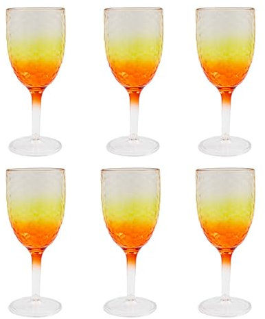 Carousel Home Pack of 6 Orange Ombre Plastic Wine Glass | Set of 6 Plastic Wine Glass Goblet Garden Picnic Glass Wine | Reusable Drinkware Outdoor Wine Glass