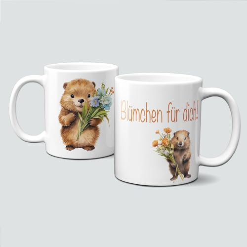 online-hut - Tasse - Kaffeebecher - Lieblingstasse - mit Biber - Blümchen für Dich - LT-312
