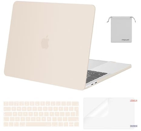 MOSISO Compatible with MacBook Pro 13 inch Case M2 M1 2025 2024-2016 A2338 A2289 A2251 A2159 A1989 A1706 A1708, Plastic Hard Shell Cover &Keyboard Skin&Screen Film&Pouch, Beige