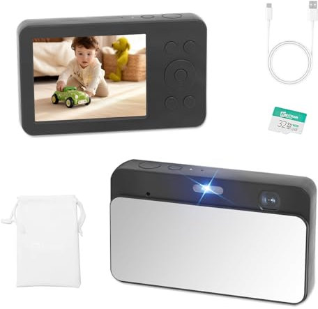 MUTRAIN Slide Open Digital Point And Shoot Camera With Mirror, 1080P Photography Practice, Blcak, X10, 32G