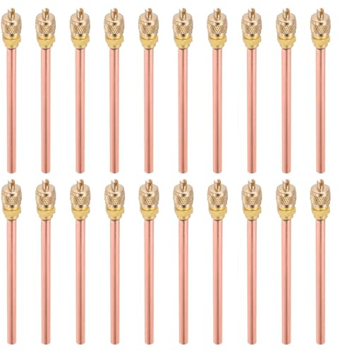 PATIKIL 1/4 SAE x 1/4 OD x 4 Stem x 5 L Service Access Valve, 20 Pack Filling Access Valves + Core & Cap Remover for Air Conditioner Refrigeration