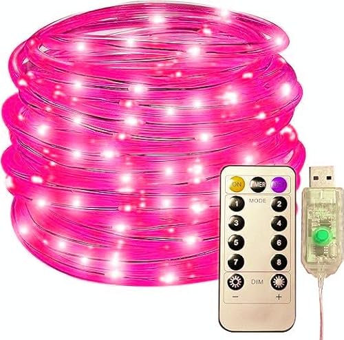 SHANJIA Tubo Luci a Corda, 22M/72ft 200LED Impermeabile 8 Modalità/Remote USB LED Luce Stringa Fata Luminosa, Luci della corda Outdoor Indoor per Decorazioni di Natale (Rosa)