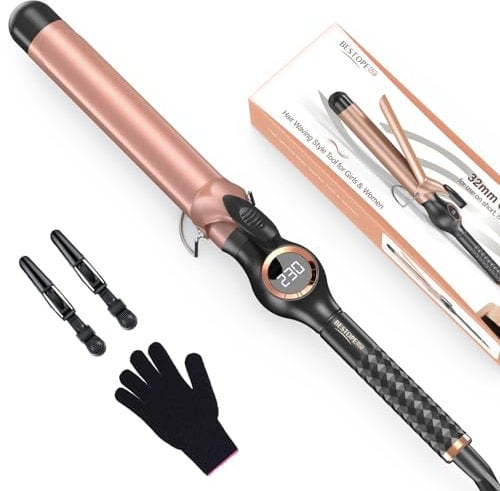 BESTOPE PRO Lockenstab 32mm - Große Locken, Multi-Temperatur, Verlängerung Design Hair Curler, Schnelle Heizung, Großes LCD-Display, Mit Klemme Und Handschuh