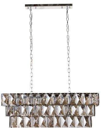 Riess Ambiente Luxus Hängelampe KRISTALL 90cm edelgrau Design Kronleuchter Glasprismen Pendelleuchte Pendellampe Esstischlampe Esszimmerlampe Kronleuchter Hängeleuchte