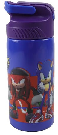 OM SUPPLIES Sonic Characters - Botella de agua reutilizable de aluminio con asa integrada para un fácil transporte para el almuerzo escolar para niños y niños, 500 ml (Sonic)