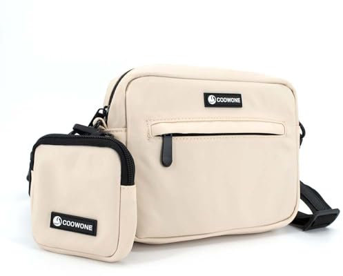 COOWONE wasserdichte Leckerlitasche für Hunde, Leckerlitasche für Hundetraining, integrierter Kotbeutelspender, verstellbare Umhängetasche (Beige)