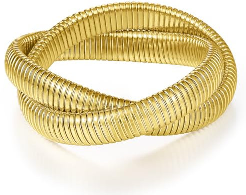 Emibele 2 Schichten Stapelarmband, 18 Karat vergoldetes Rostfreier Stahl Armband Stapelbares Stretch-Armband Elastisches Schlangenketten-Armband, Einfaches Modisches Stapelarmband für Frauen, Gold