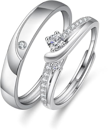 Jeulia Partnerringe für Sie und Ihn 925 Silber Verlobungsringe Damenring Herrenring Zirkonia Ehering Trauring Freundschaftsring Hochzeit Ring mit Schmuckschatulle (#1, Verstellbar)