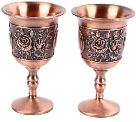 Aladeno 2 Pièces Verres à Vin Petits Verres à Vin Vintage en Métal en Relief Verres à Vin à Fleurs Exquises Verres à Shot en Relief Cadeaux Personnalisés pour la Maison Restaurant (Rose Gold)