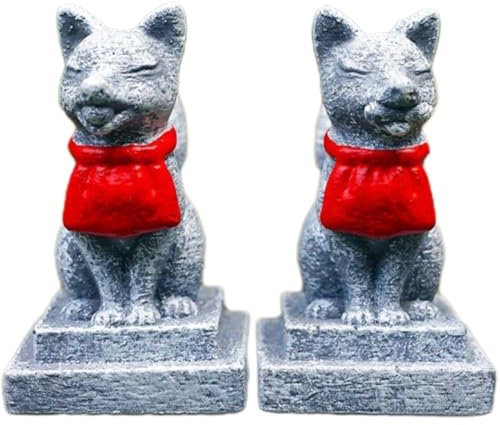 Dinntty 2 Stück Steinstatue Ornament Inari-schrein Heilige Füchse Miniaturstatue Japanische Statue Für Gartenschrein-figurenmodelle