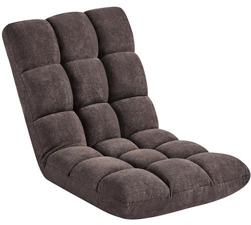 Yaheetech Sedia da Pavimento con Schienale Regolabile tra 90°e 180° in 14 Posizioni Divano da Terra Poltrona Imbottita con Telaio in Metallo da Lavoro/Meditazione/Ufficio Domestico/TV/Lettura Marrone