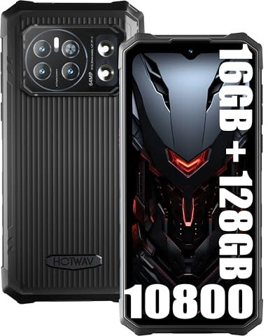 HOTWAV Cyber 13 4G Teléfono Móvil Resistente 2025, 16GB+128GB+2TB, 10800mAh IP68 Smartphone Todoterreno, 64MP+16MP, 6.6 HD+ 90Hz, Android 14 Telefono Movil Antigolpes, GPS, NFC, OTG, FM, Negro