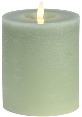LED Stumpenkerze aus Echtwachs mit Timerfunktion & Fernbedienung - Kerze realistisch flackernde Flamme warmweiß Ø 10 x 12 cm - Elektrische Wachskerze salbei als gemütliche Tischdeko