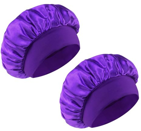 Kellegour 2 Stück Seidenhaube zum Schlafe,Satin Haarhaube Verstellbare Schlafkappe,Damen Satin Bonnet Schlafhaube Seide Schlafmütze für Frauen Mädchen Lockiges Naturhaar(Lila)